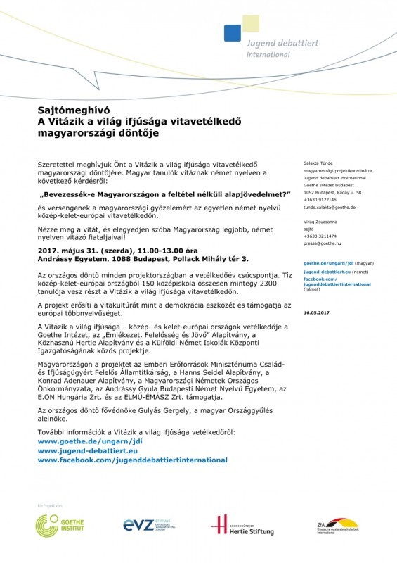 Sajtómeghívó Vitázik a világ ifjúsága